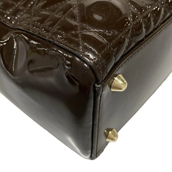 Auth DIOR/ChristianDior Lady Dior Large Dark Brown Patent Leather Handbag - Picture 3 of 16